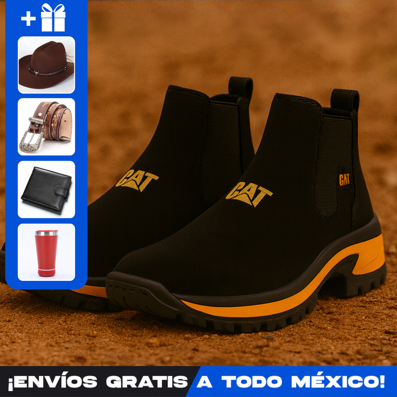 Kit Bota para Hombre Adventure de Piel Genuina con Plantilla Ortopédica +4 REGALOS: Sombrero, Cinturón, Cartera y Vaso Térmico